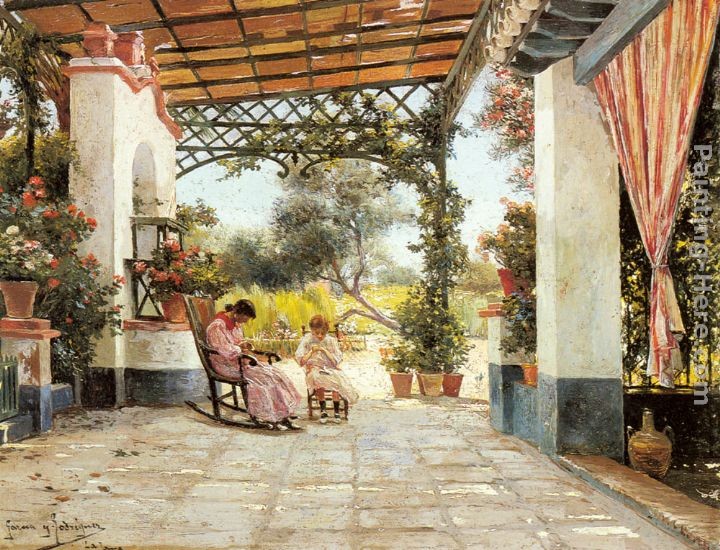 Manuel Garcia y Rodriguez Mother and Daughter Sewing on a Patio